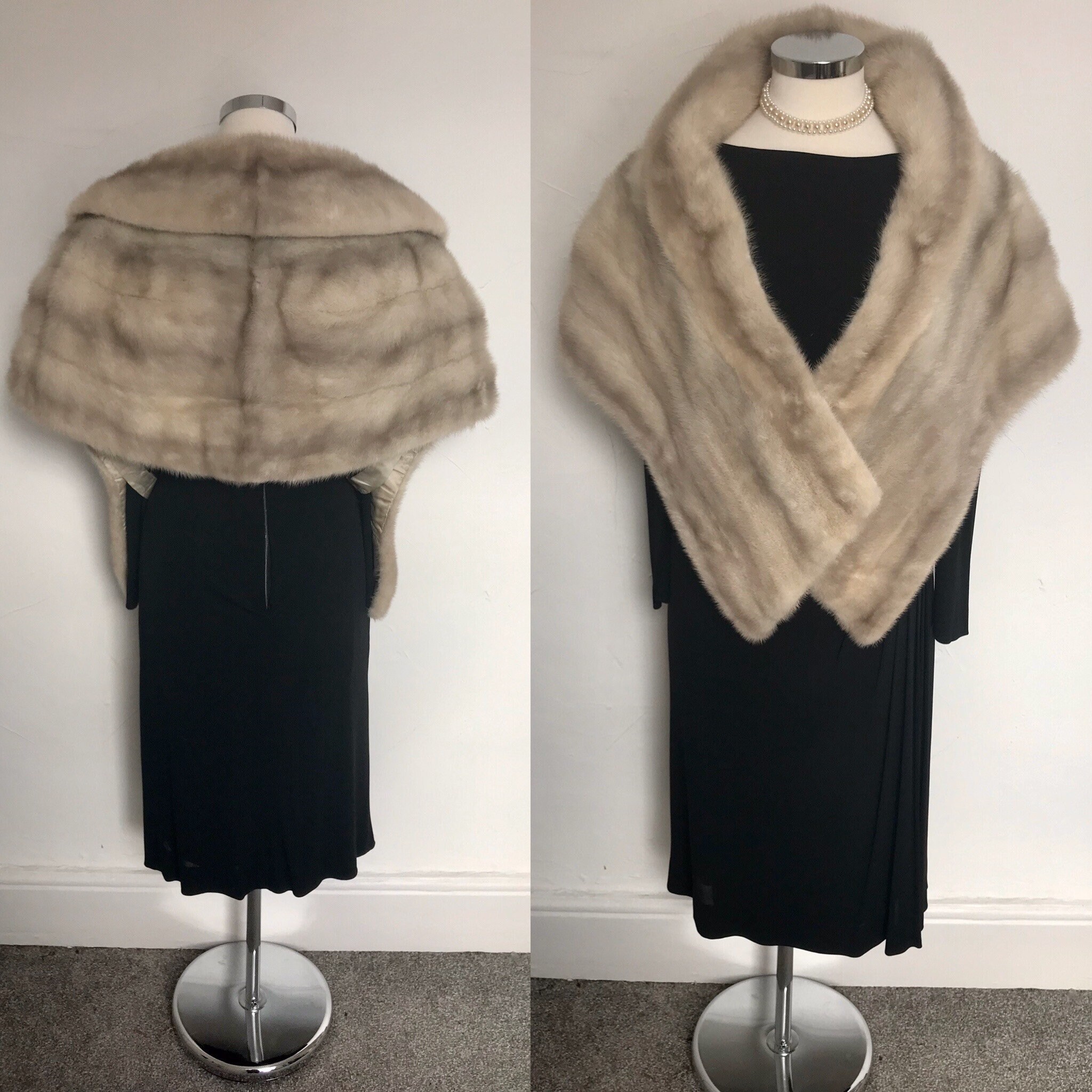 Stunning 1950s Silver Mink Stole Vintage Fur Wrap 50s Bombshell Silk Lined