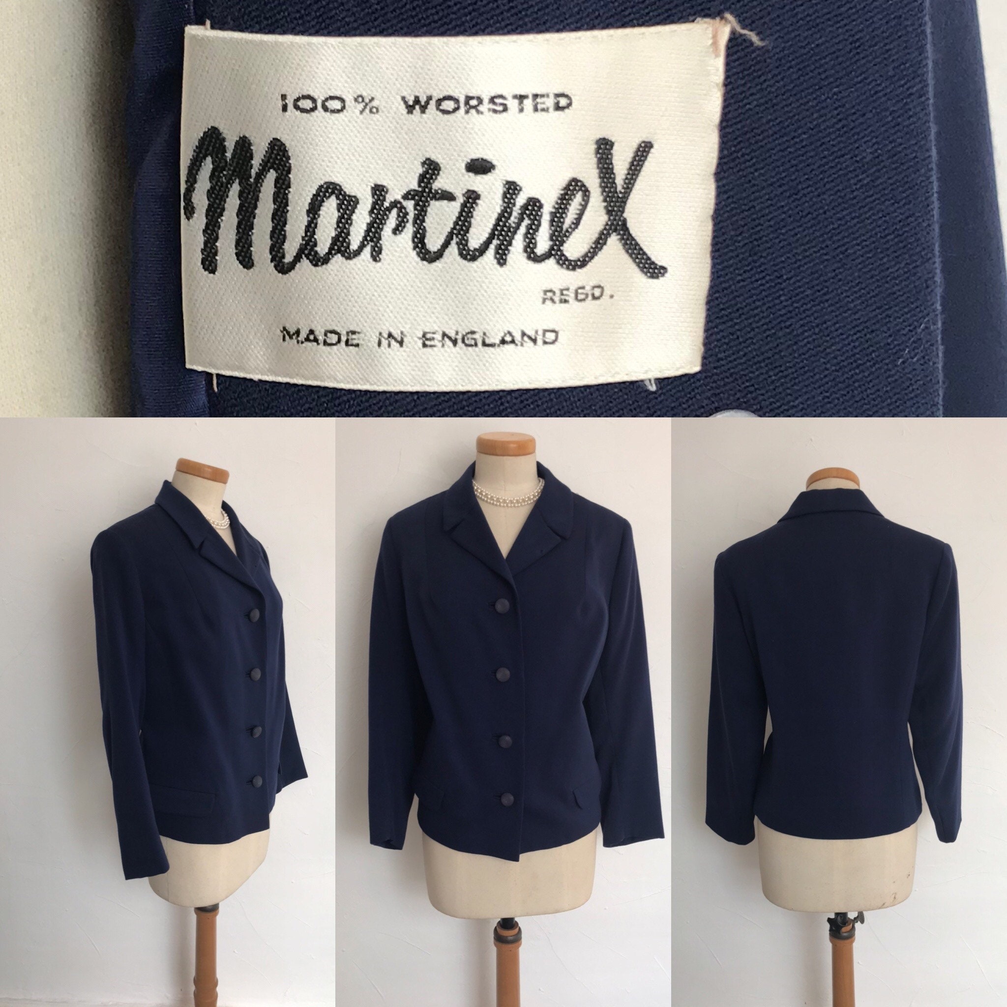Image of Vintage S Fitted Jacket Navy Worsted Wool S Casual Pea Coat Blazer Unworn Uk