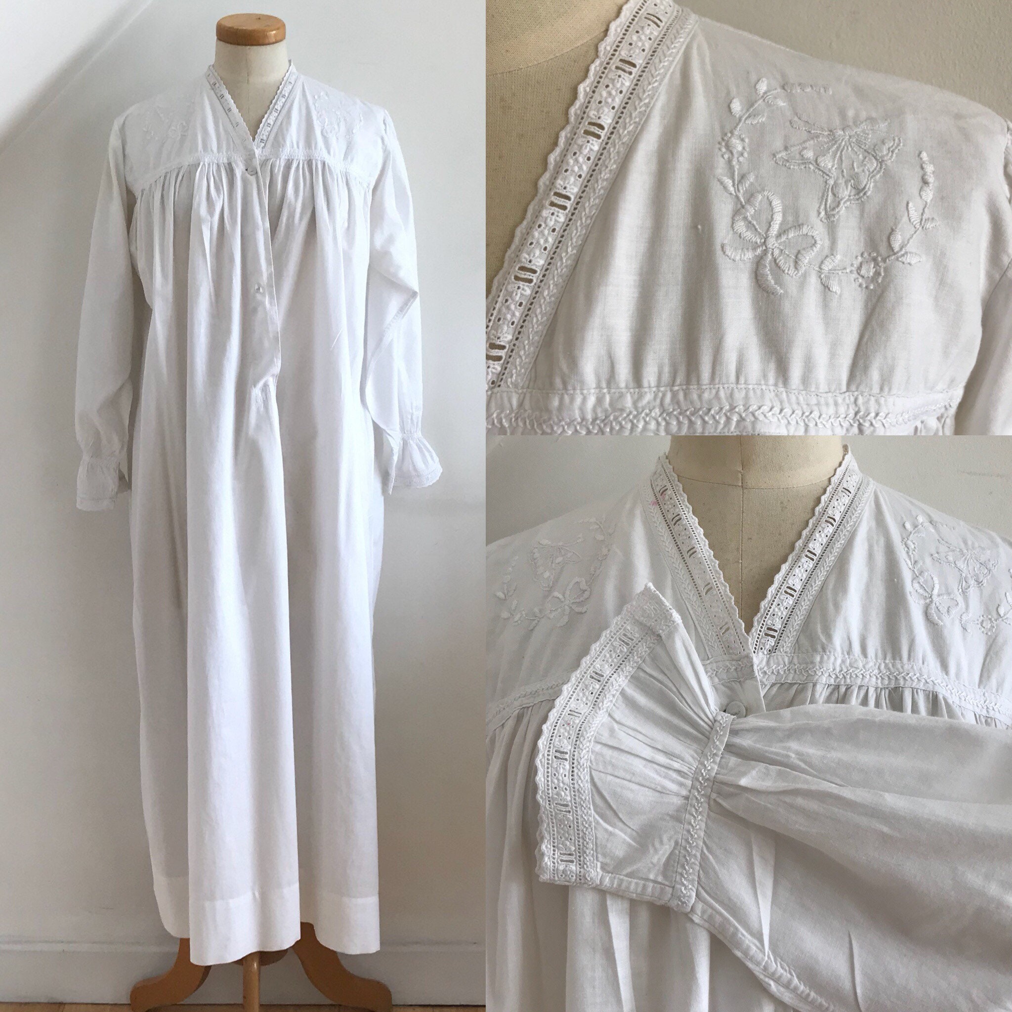 Victorian 1800s Nightdress Robe Boudoir Gown Metis Linen Silk Jours ...