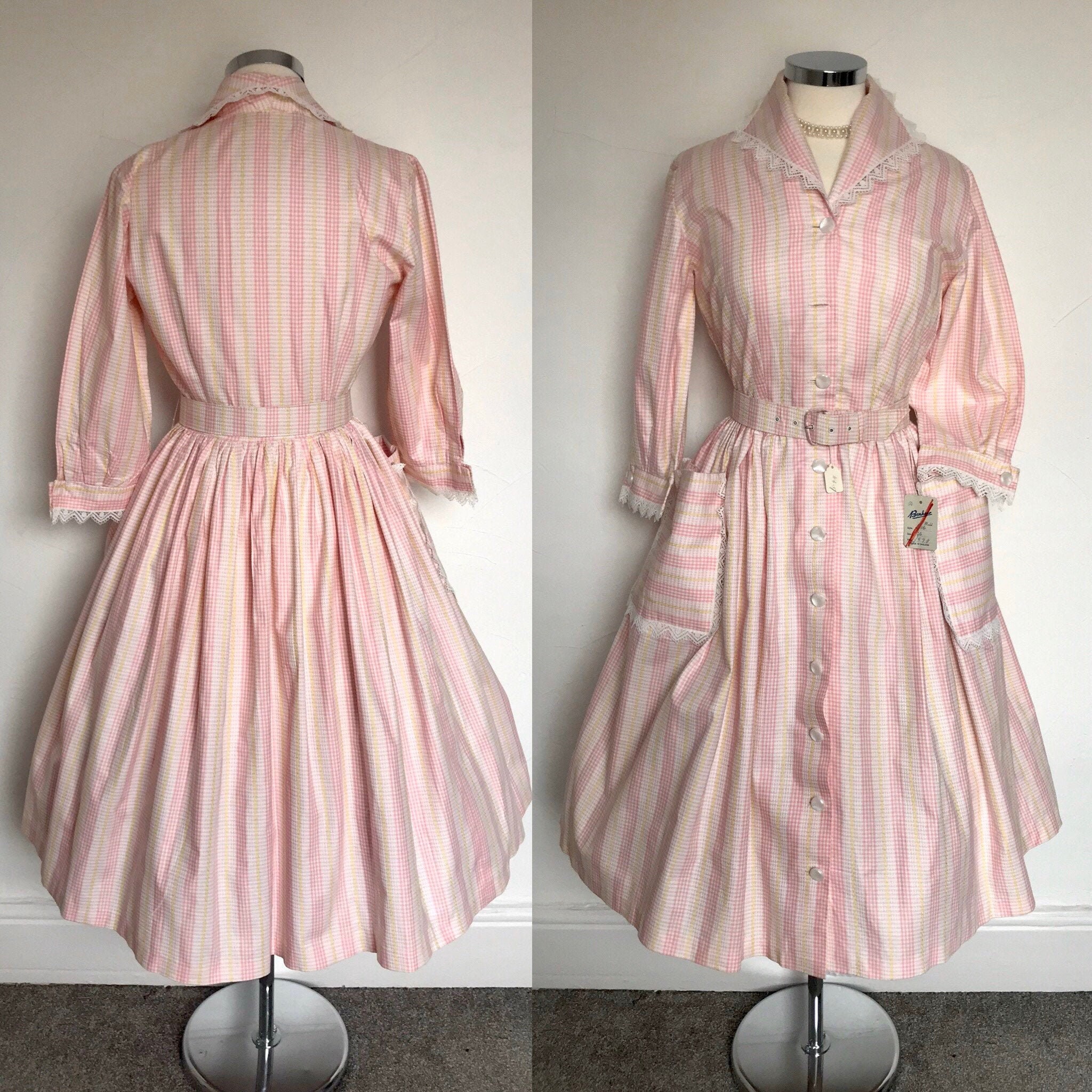 Unworn Vintage 1950s Dress Belted Big 
