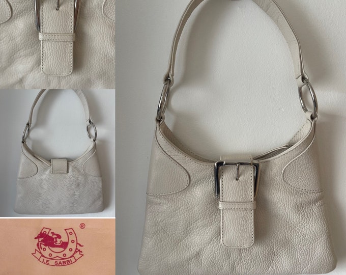 Vintage 80s Le Sabbi Handbag Cream Leather Unused Numbered Dust Bacg