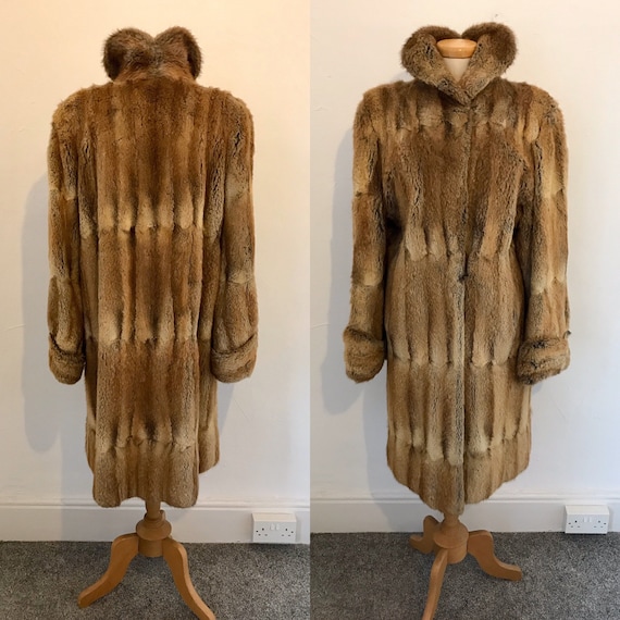 Vintage 1940s Duster Coat Musquash Padded Shoulder