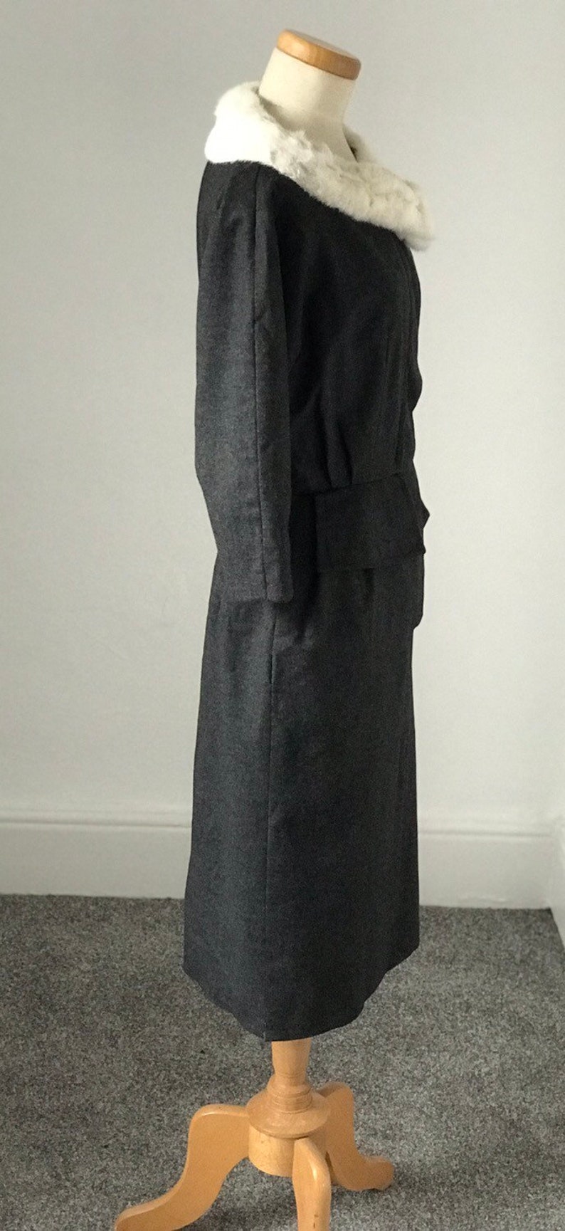 Vintage 50s Hardy Amies Day Dress Wiggle Grey Fine Worsted English Wool Sensual Couture 1950s Goodwood Unworn