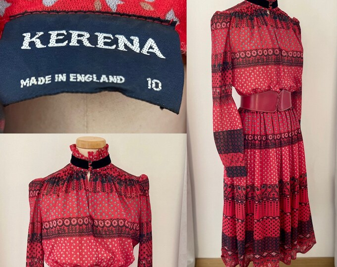 Kerena Vintage 70s Summer Prairie Dress Vivid Flouncy Feminine Boho