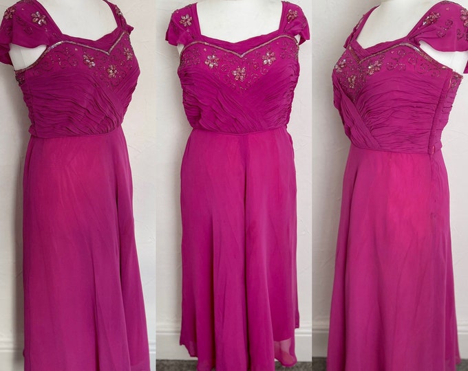 Vintage 1950s Evening Dress Pink Ball Gown Silk Georgette Elegant 50s Lady