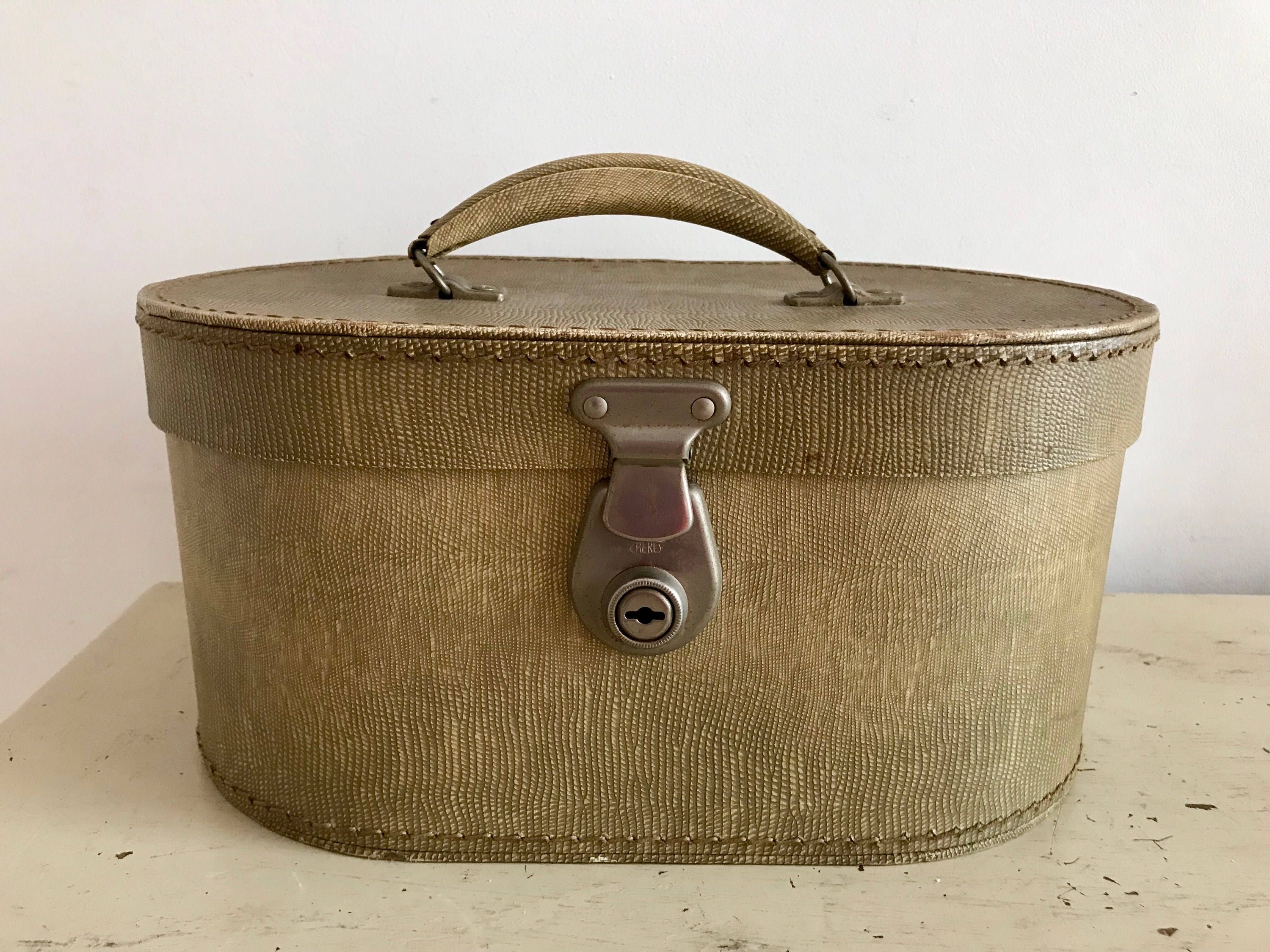 Vintage 1940s Vanity Case Box Bag Red Lining Rare Retro Moc Croc