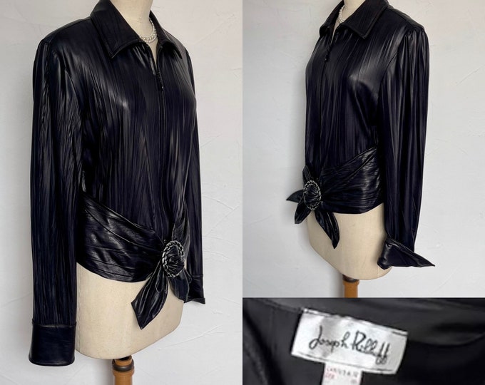 REDUCED Vintage Faux Leather Blouson Jacket Power Dressing Silk Lined by Joseph Ribcoff Unworn