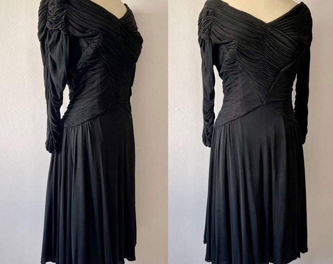 1950s Gown Couture Cocktail Dress Silk Jersey 50s Paris Designer Stunning Pristine