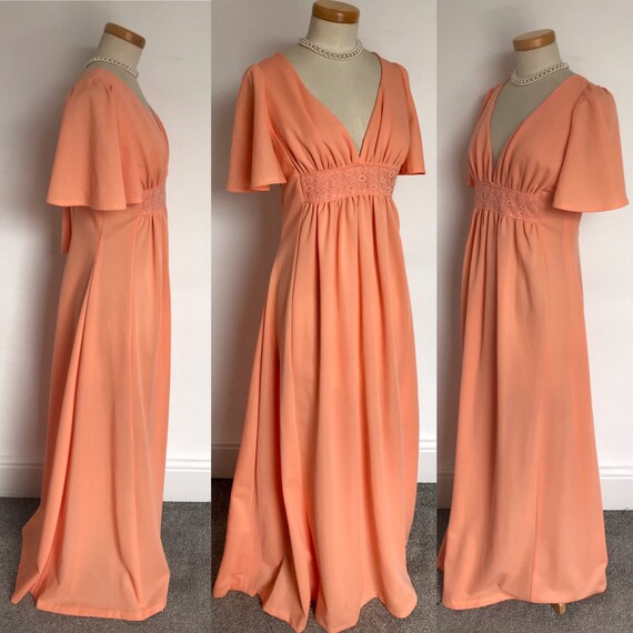 Stunning 1970s Georgian Dress Angel Sleeves Tie Ba