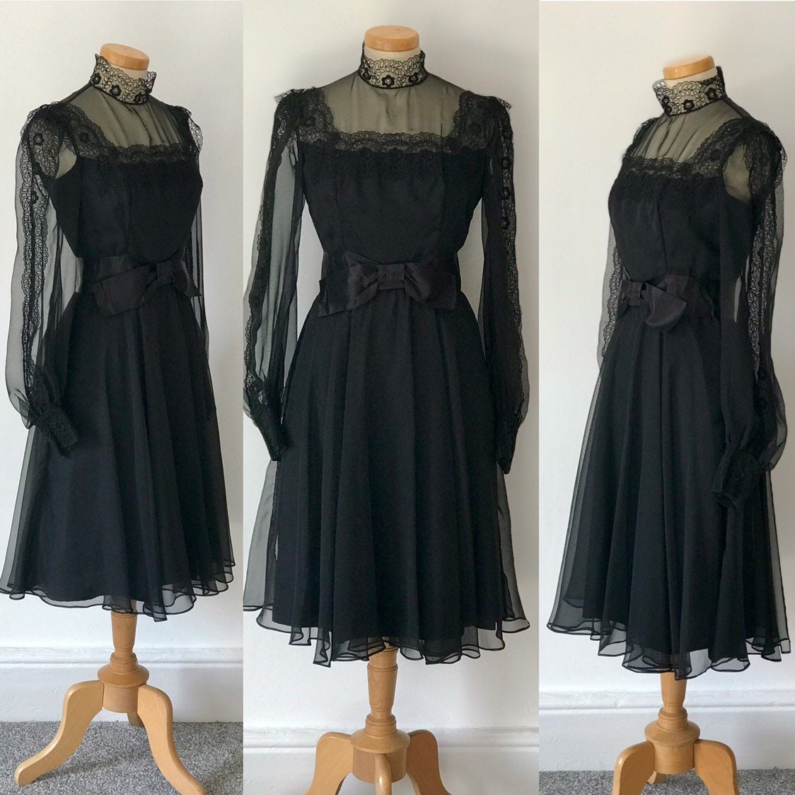 Vintage 50s Cocktail Dress Chantilly Lace Black Silk 1950s Susan Small ...