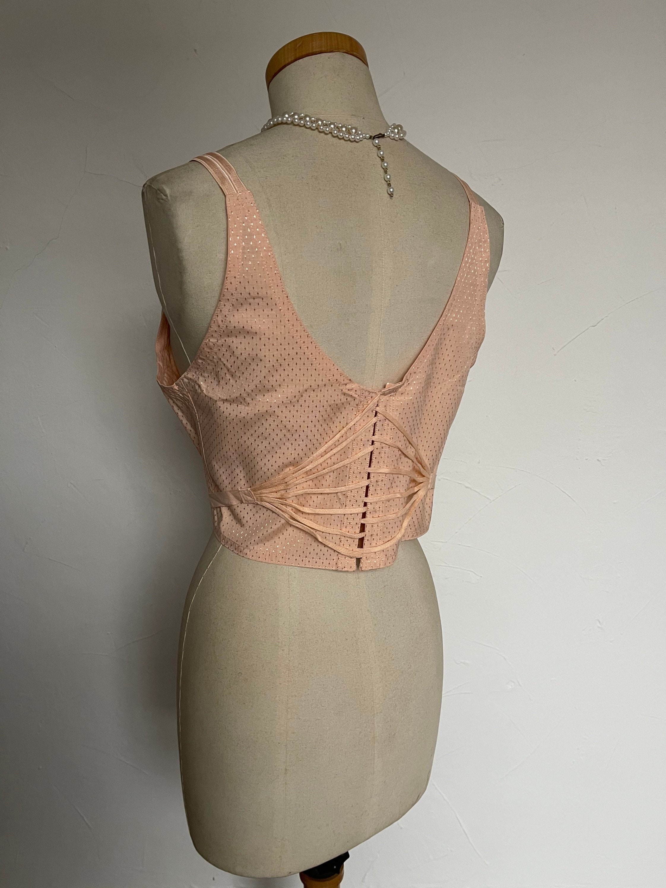 Vintage 1950s Long Line Bra Conical Bullet Lace Up Foundation Garment