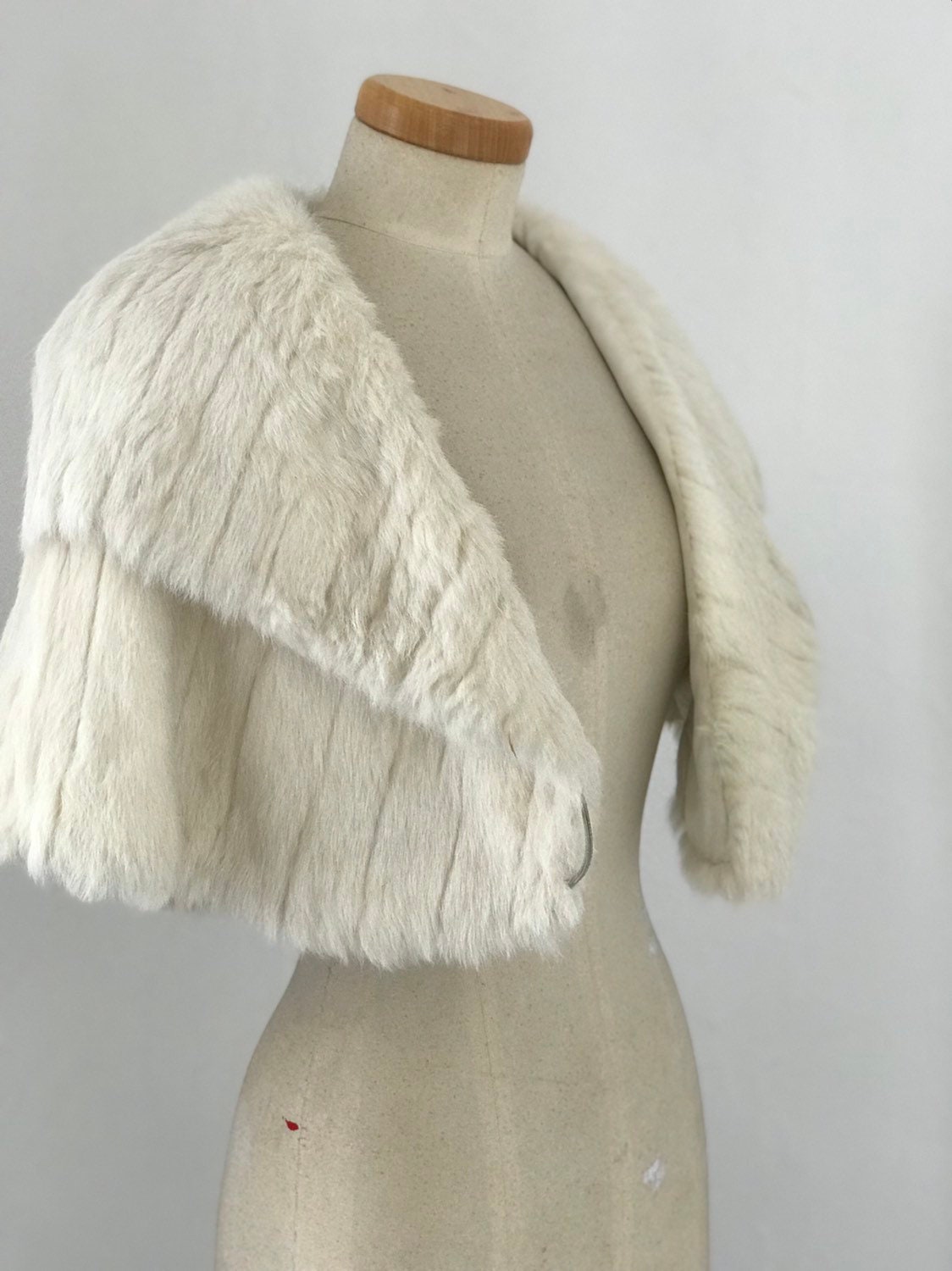 Vintage 1950s White Mink Fur Shoulder Wrap Cape Capelet 50s Bride