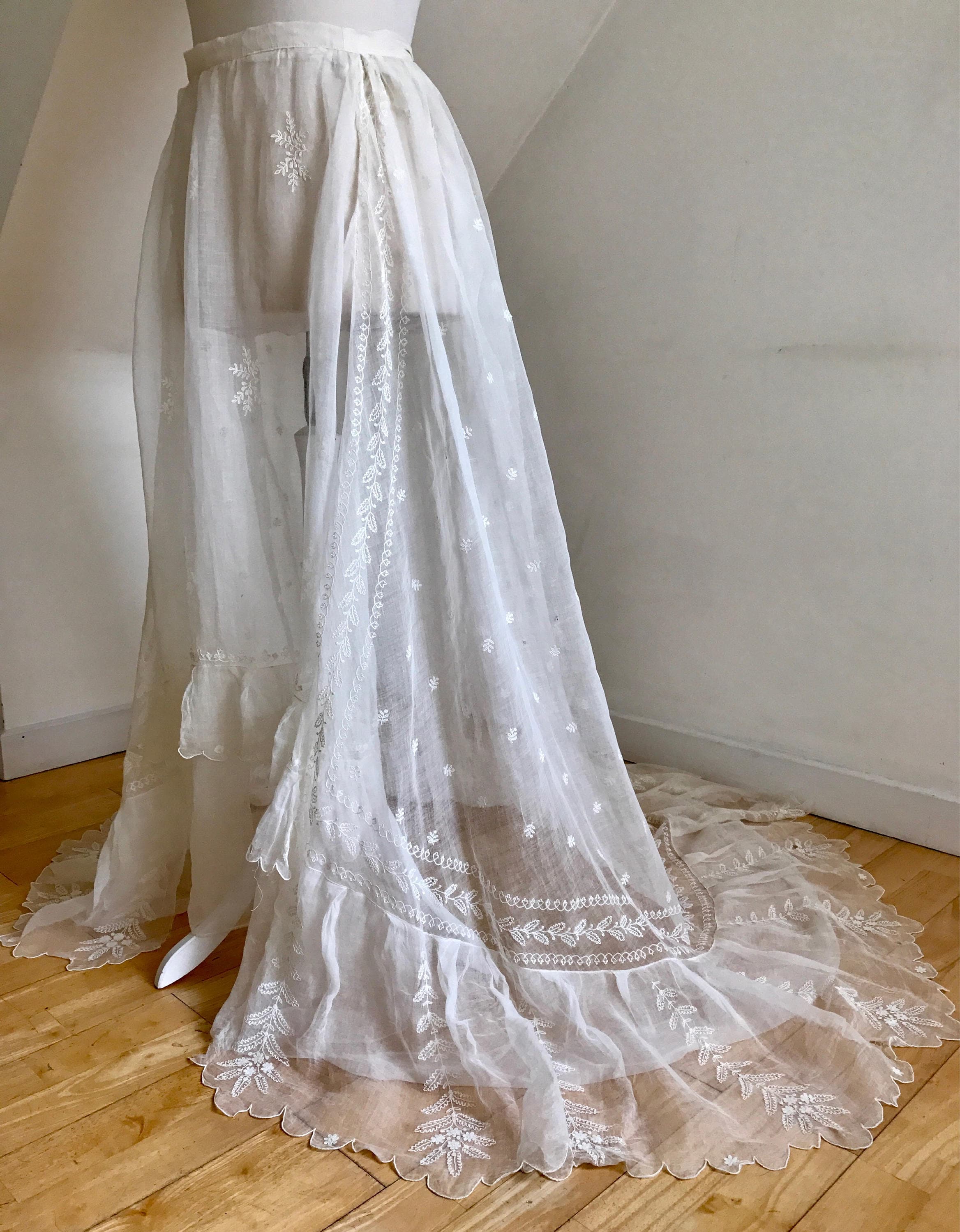 Stunning 1800s Bridal Dress Silk Tule Tambour Lace Victorian Bride