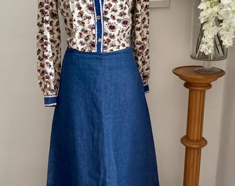 Completo vintage anni '60 con gonna lunga in denim e giacca con stampa svolazzante – stile boho-chic Dolly Rocker