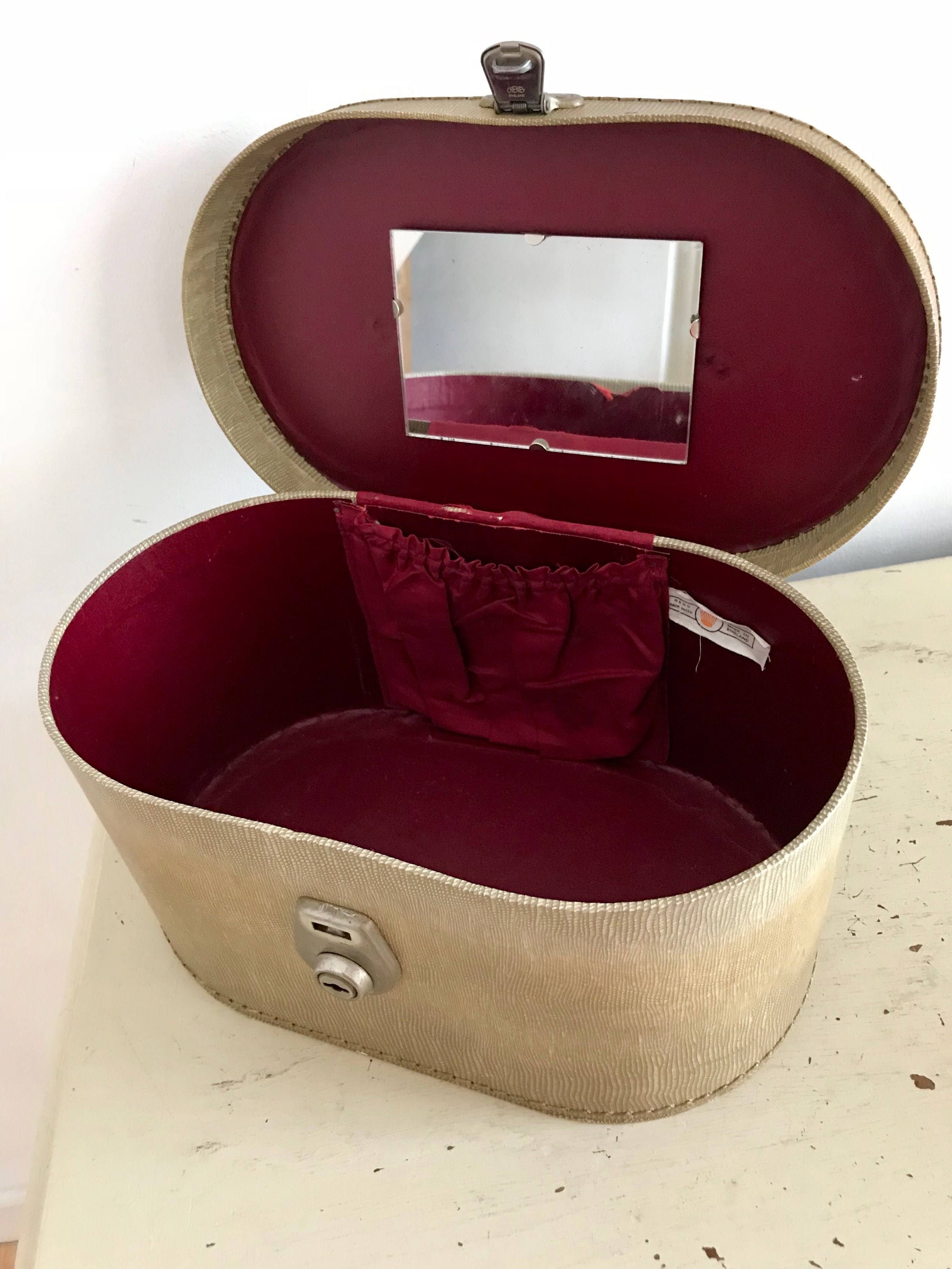 Vintage 1940s Vanity Case Box Bag Red Lining Rare Retro Moc Croc
