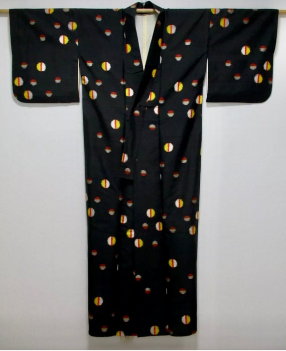 Vintage 1940s Kimono Black & Rainbow Robe Lingerie