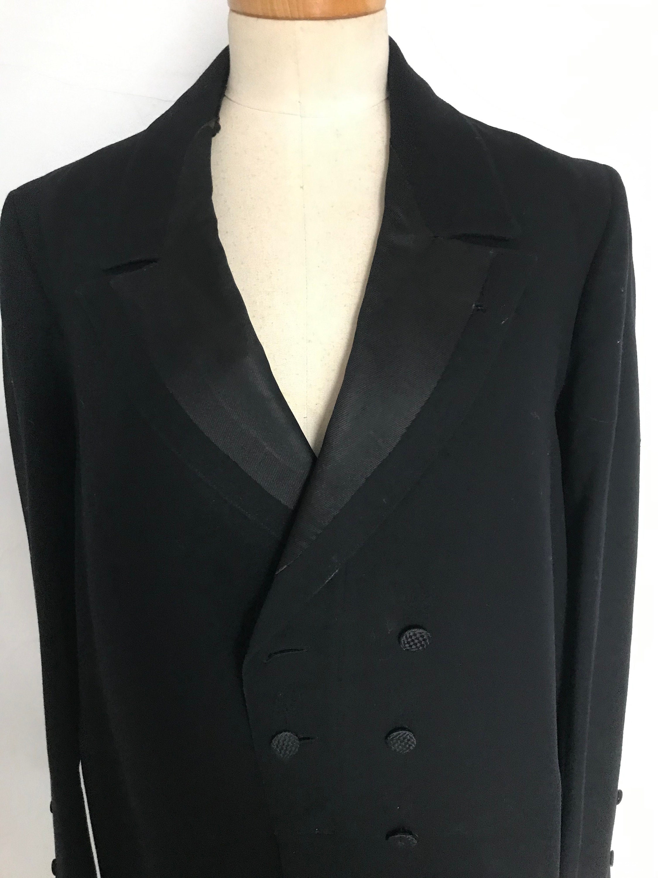 Image of Vintage Wool & Silk Mourning Coat Jacket Overcoat Steam Punk Genuine 1900S Victorian Undertaker