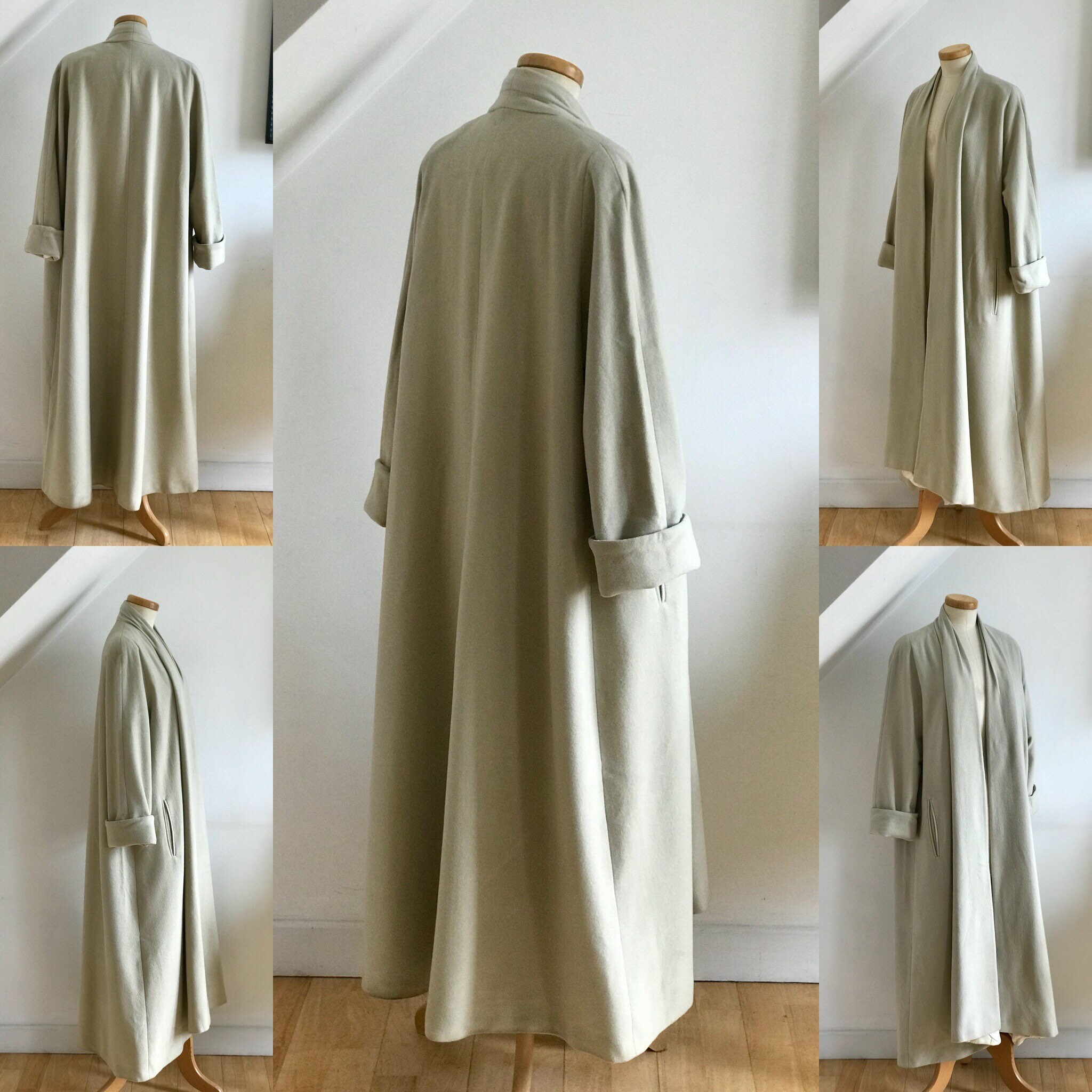 Vintage 1950s Duster Coat Cream Wool Swing Back Dipped Hem Long