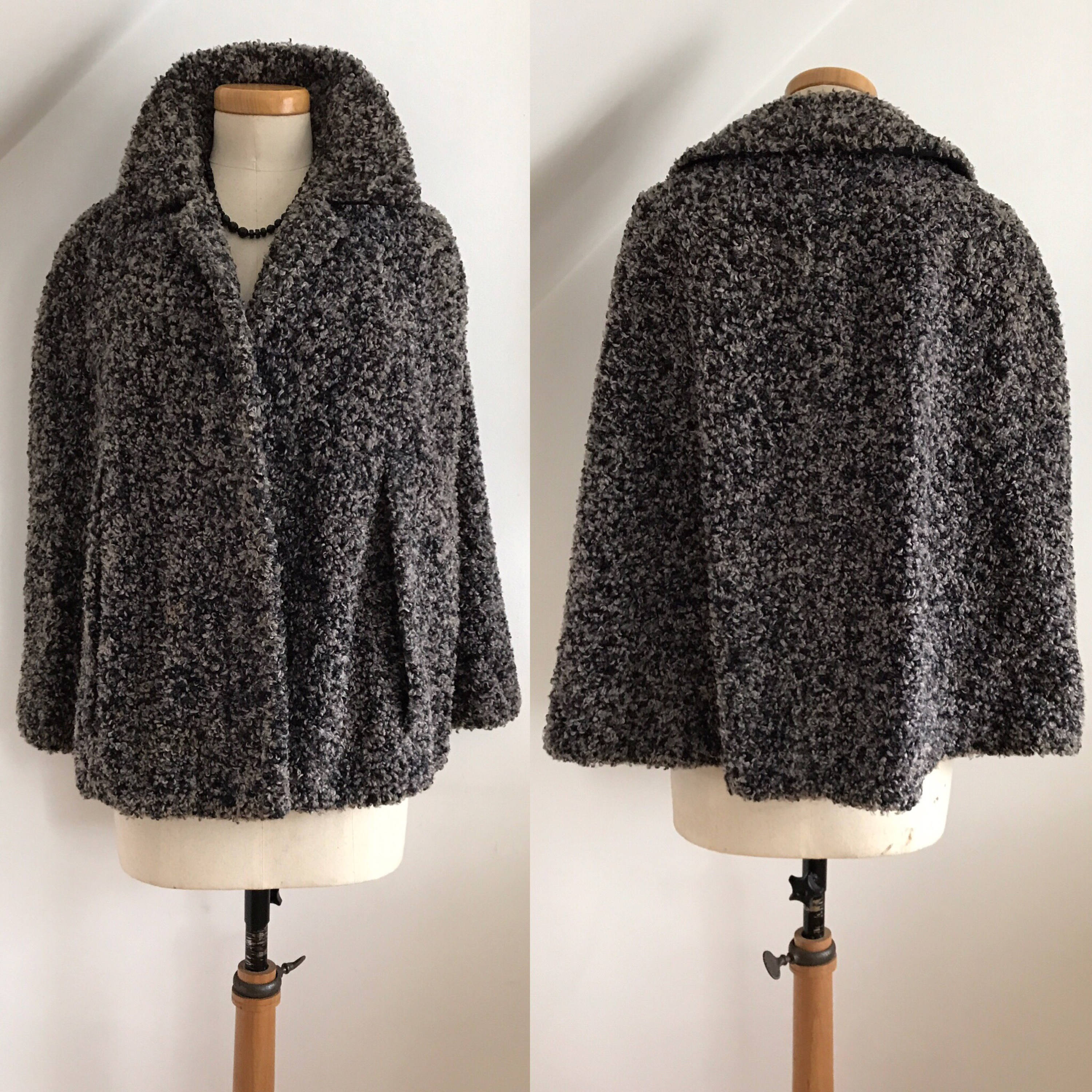 Vintage 1950s Cape Boucle Wool Huge Collar Swing Back 50s Square ...