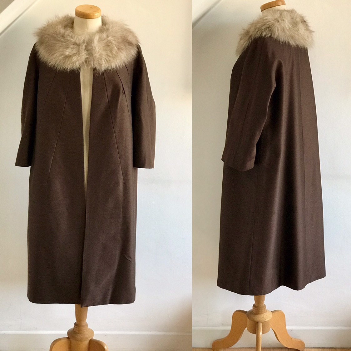 Stunning 1950s Duster Coat Peggy French Bronze Raw Silk Swing Back ...