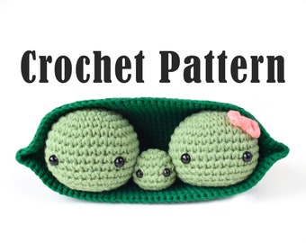PATTERN: Three Peas in a Pod, Crochet Animal Pattern, Toy, Amigurumi