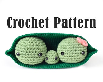 SCHEMA: Tre piselli in un baccello, schema per animale all'uncinetto, giocattolo, amigurumi