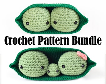PATTERN BUNDLE: Two and Three Peas in a Pod, Crochet Animal Pattern, Toy, Amigurumi
