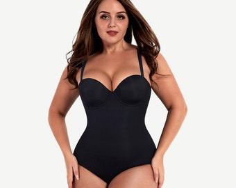 Sculpting black panty cupped bodysuit Removable straps Tummy control