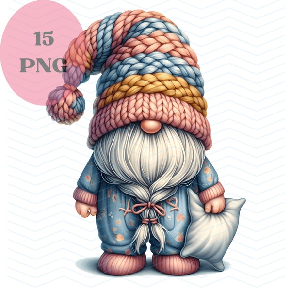 Pajamas Gnomes Bundle, Sublimation files, Printable Clipart, Watercolor Clipart, Gnomes PNG Bundle, Gnome Clipart, Gnome Bundle