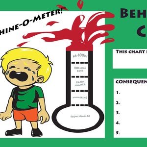 Afdrukbare gedragsgrafiek 4 Whine-O-meter bewerkbare beloningsgrafiek jongen Groen karweitje Gedragsgrafiek Routinegrafiek