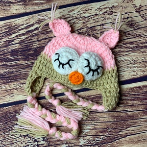 Crochet Owl Hat 4, Baby Pink Beige Owl Beanie Girl Owl Pink Beige Owl Hat Newborn Owl Hat Baby Owl Hat