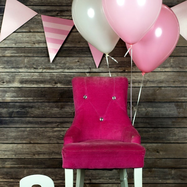 Toddler Birthday Chair, Second Birthday Photography Digital Backdrop Background, Balloons for Photographers