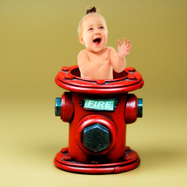 Fire Hydrant, Fire, Toddler, Child, Studio Portrait Photography Digital Backdrop Digital Props