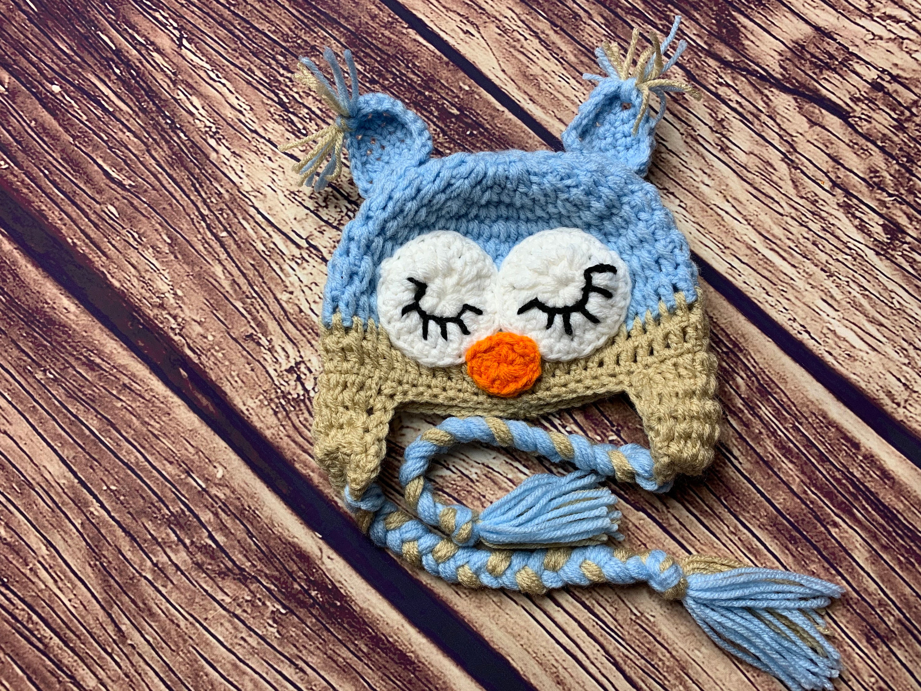 Crochet Owl Hat 3, Baby Blue Gray Owl Beanie Boys Owl Blue Gray Owl Hat Newborn Owl Hat Baby Owl Hat