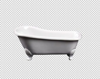 Puede incluir: Una bañera de porcelana blanca con un diseño curvo y tres patas. La bañera está vacía y parece estar hecha de un material liso y brillante.