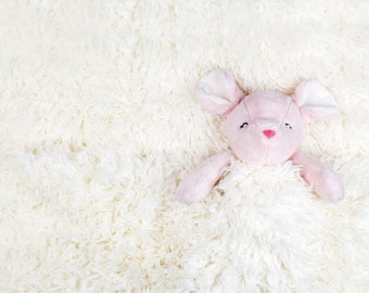 Newborn Sleeping with Doll, Kid Sleeping, Bear Toy, White Blanket Toddler, Studio Portrait Photography Digital Backdrop Digital Props