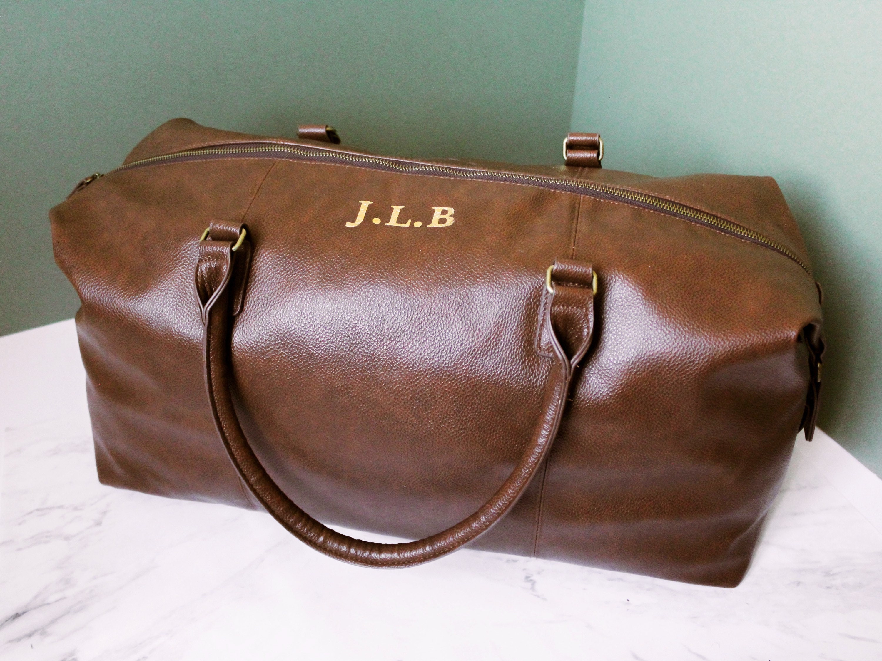 Personalised Weekend Bag Tan PU Leather 