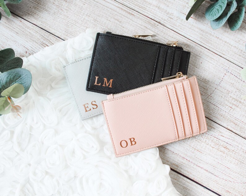 Personalised Ladies Card Holder, Monogram Purse, Coin Purse, Bridesmaid Proposal Gift, Christmas Gift for Her, Vegan Leather Wallet 