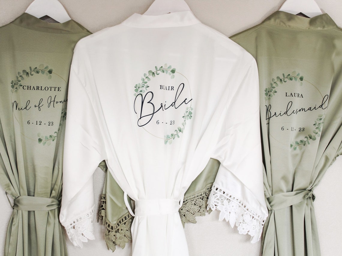Bridesmaid Robes Sage Green Personalised Robes Bridesmaid Etsy UK
