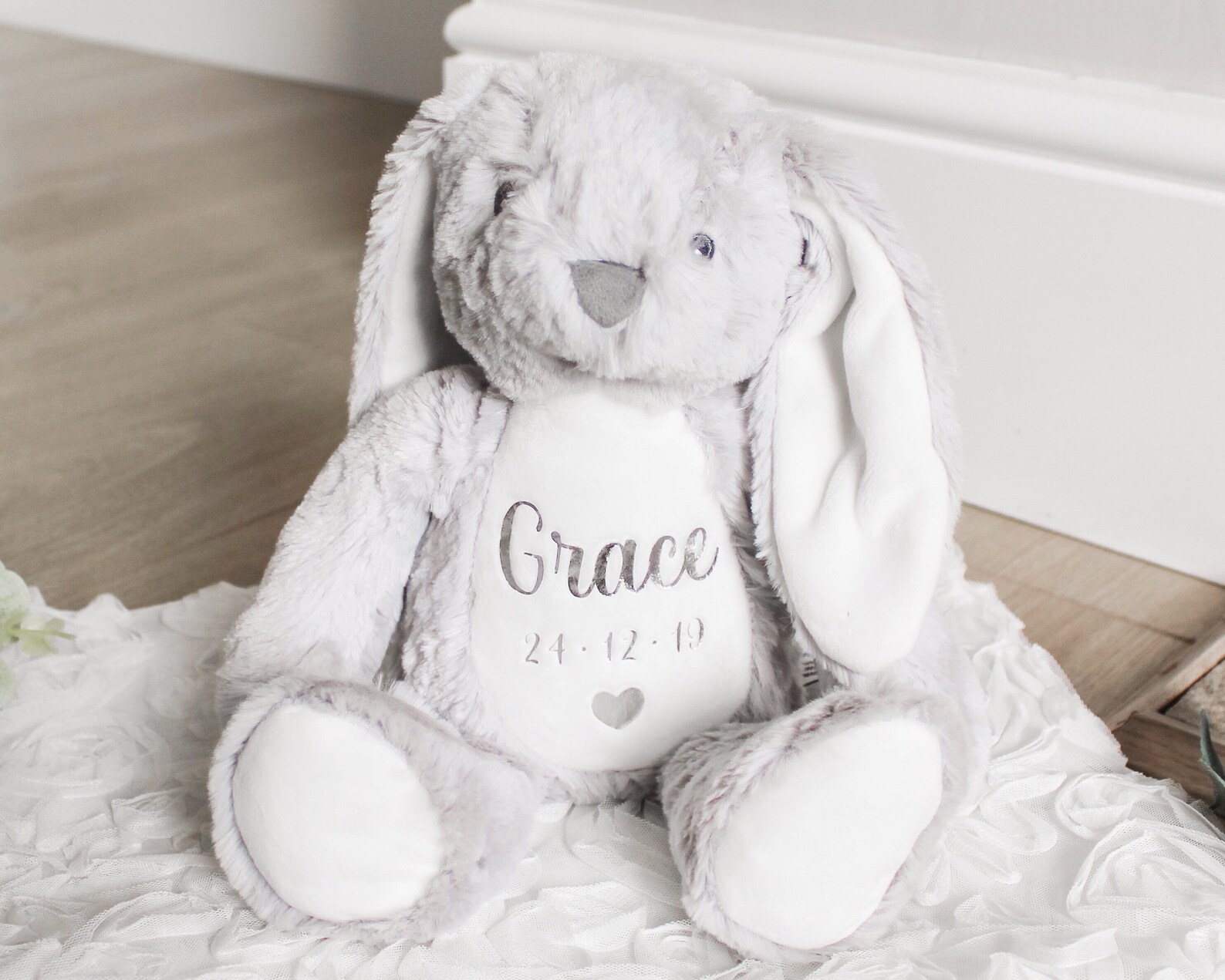 Personalised Bunny Rabbit Teddy Grey Bunny Cuddly Toy Etsy