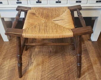 Dolls House Traditional Seat Rush Stool Footstool Miniature Hand Made Furniture