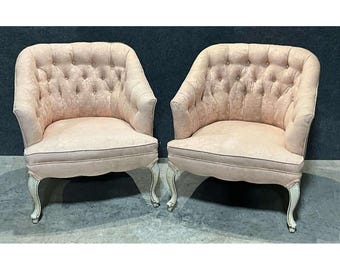 Pair Vintage Pink Tufted 1940s Mid Century Chairs Buyer Pays Shipping