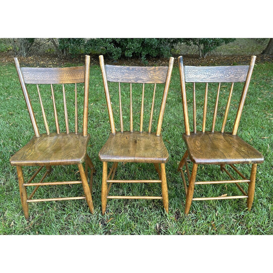 Four Antique Oak Pressed Back Chairs Primitive Farmhouse Can Etsy