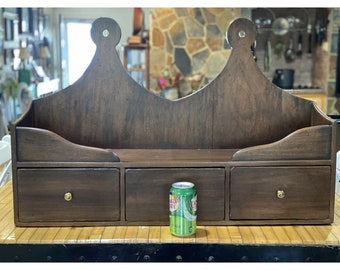 Vintage Large display shelf drawers solid wood wall hanging/tabletop Farmhouse free shipping