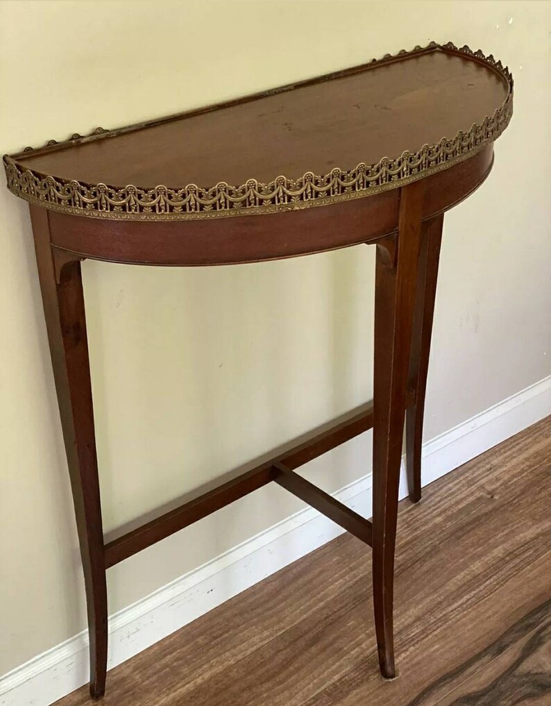 Antique Vintage Mahogany Half Moon Demilune Table W/Brass Etsy