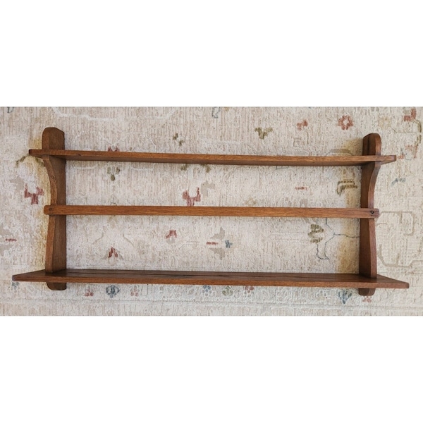 Antique Vintage Oak Wood Wall Hung Plate Display Rack Shelves Vintage Farmhouse