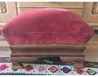 Antique Mahogany Wood Empire Footstool Stool Velvet Covered