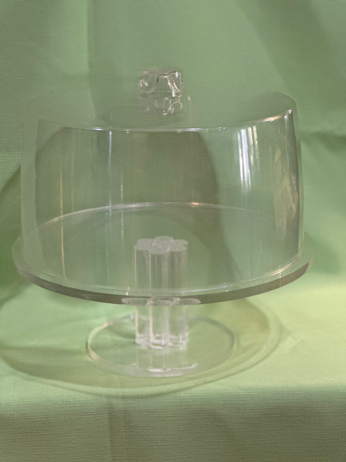 Vintage Clear Lucite Pedestal Cake Stand With Lid Mid Century Etsy