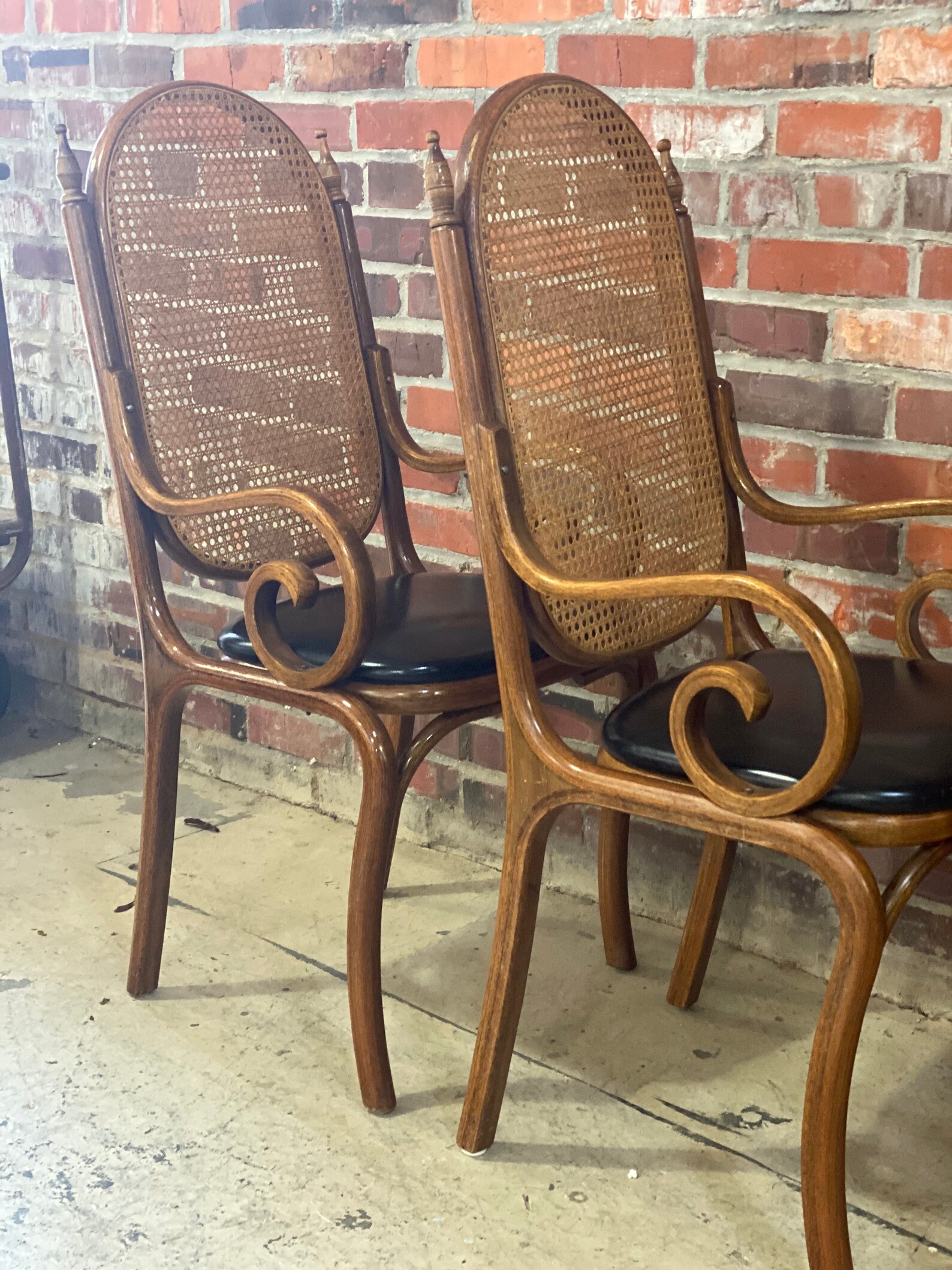 Set Four Bentwood Cane Back Dining Chairs Black Vinyl Seats Etsy