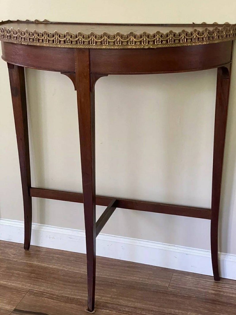 Antique Vintage Mahogany Half Moon Demilune Table W/Brass Etsy